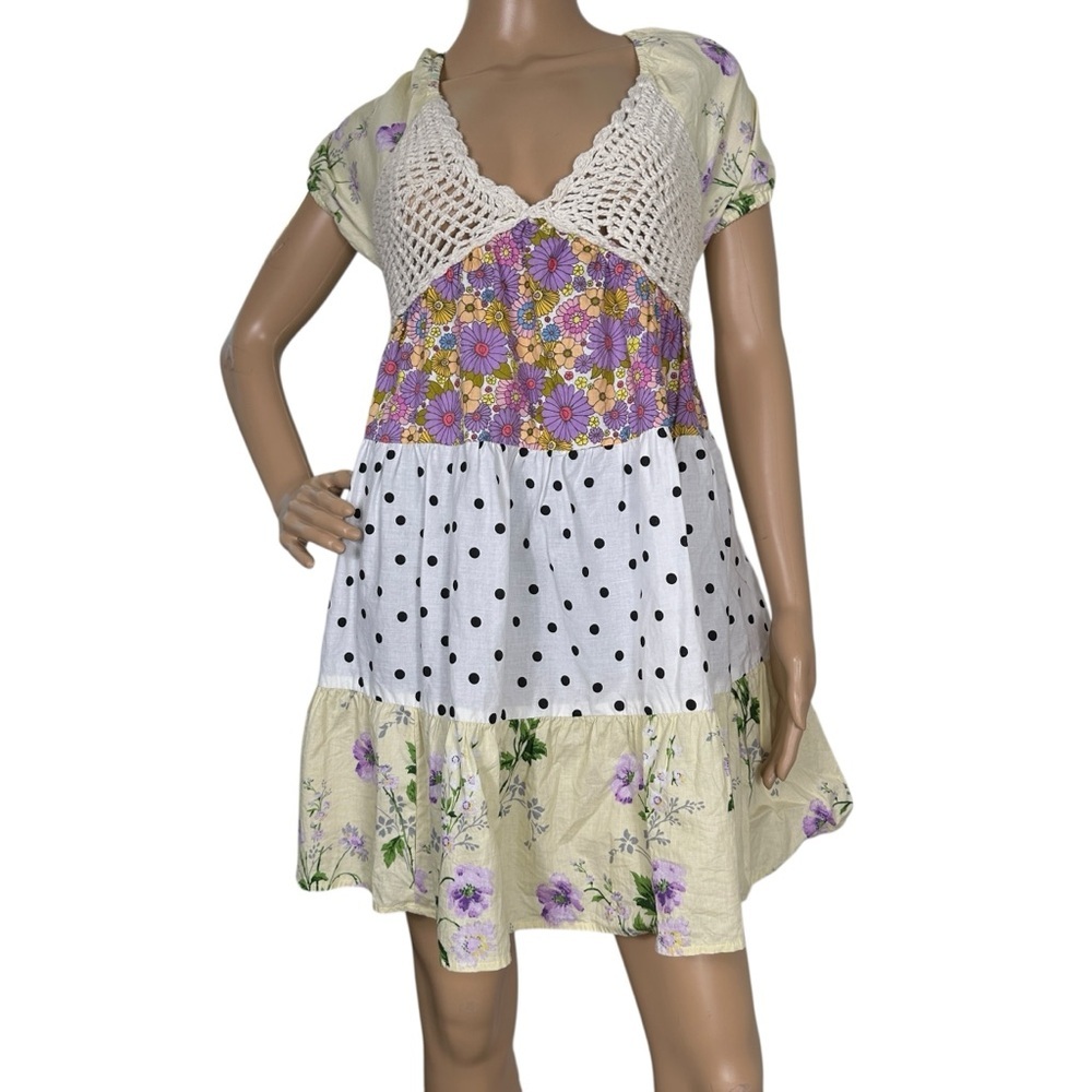 ASOS Design Floral and Polka Dot Dress with Crochet Detail 10